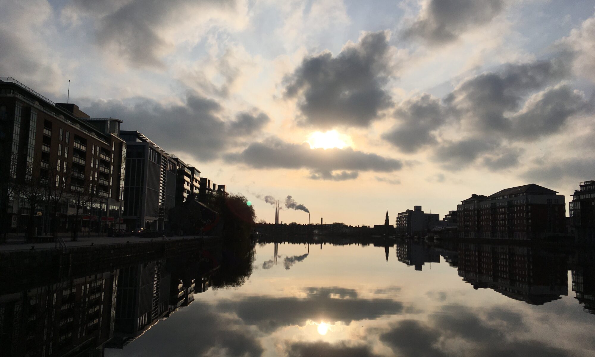 Sky reflecting on water at Grand Canal Dock Dublin